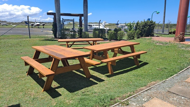 Picnic tables at small aerodrome
