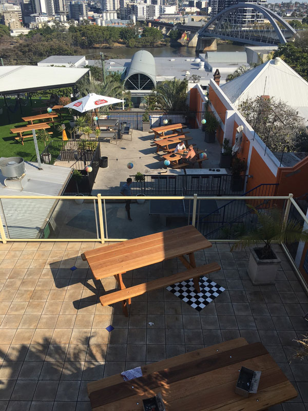 Picnic Tables at Brisbane City Backpackers HQ