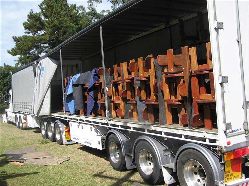 Wooden picnic tables headed for Melbourne