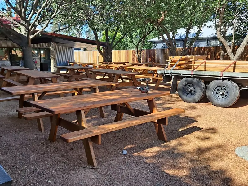 Picnic table sections flat-packed for delivery to Sydney