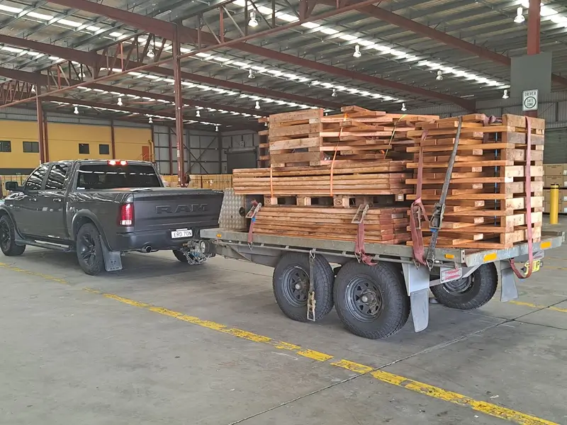 Billabong hardwood picnic table sections ready for transport