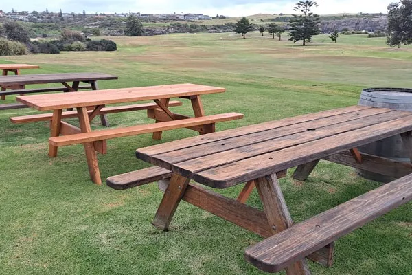 Billabong picnic tables at Little Bay Golf Club after 15 years outdoors