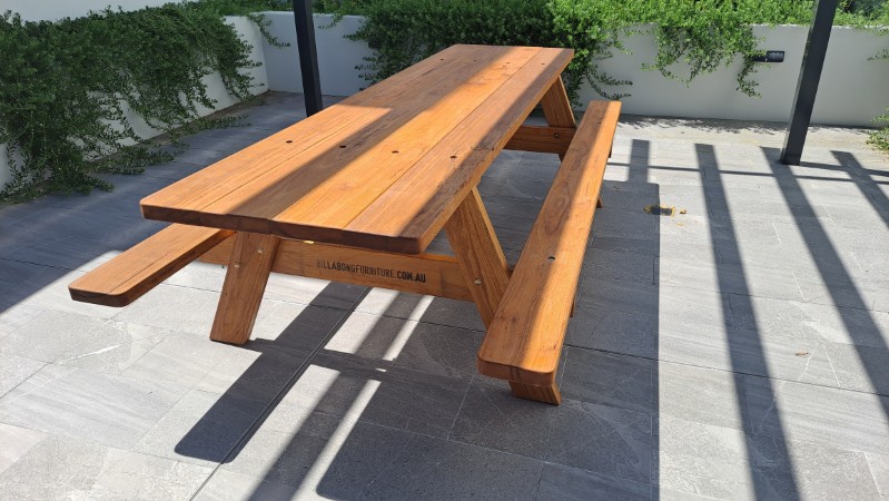 Picnic table in a gazebo