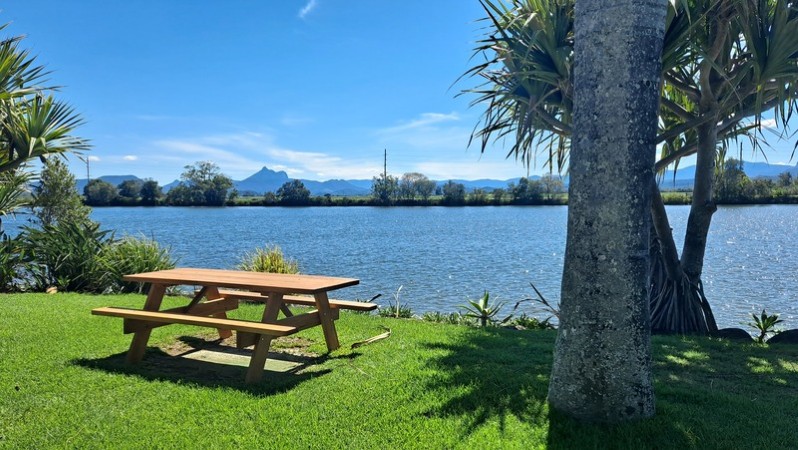 Table by the river near Mount Warning