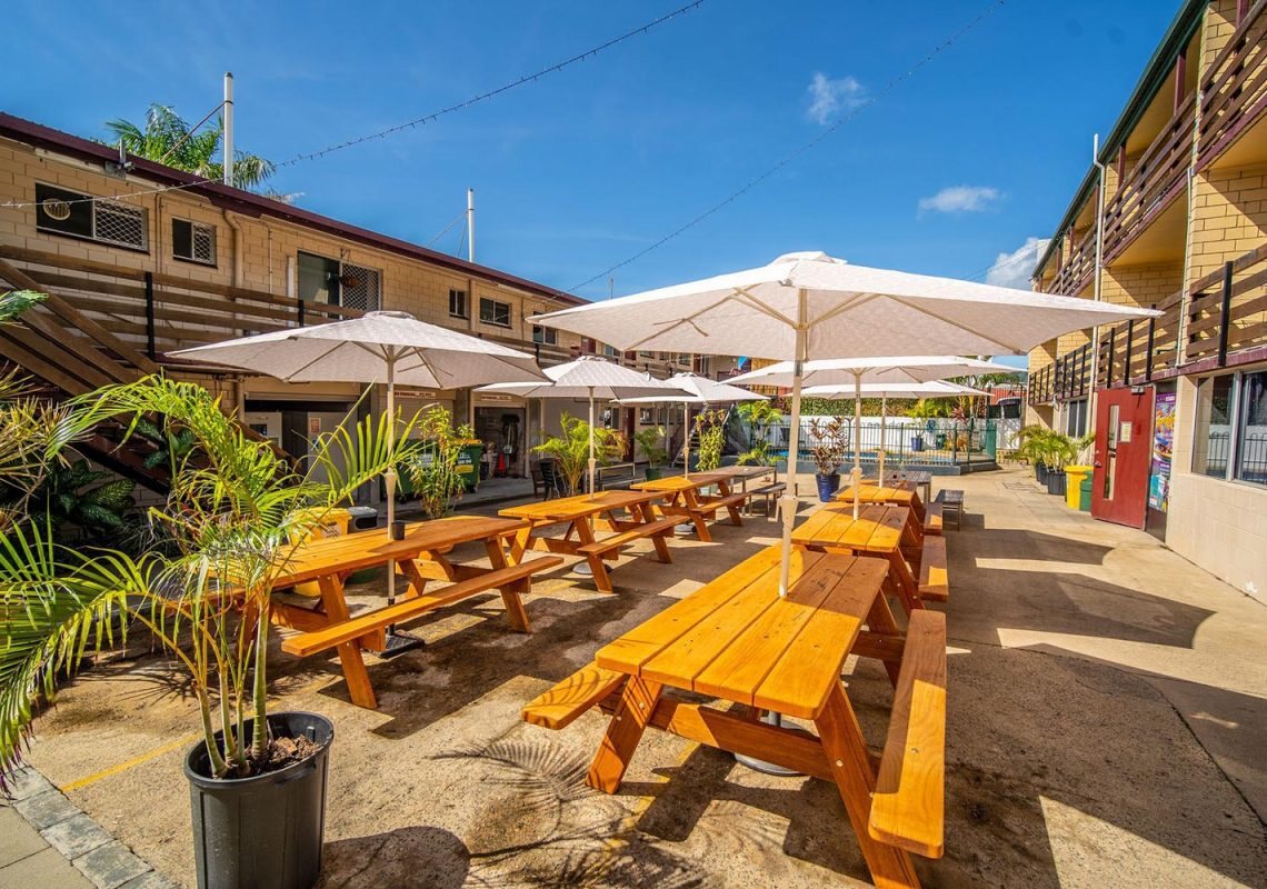 Outdoor dining at The Hostel Airlie Beach, Queensland