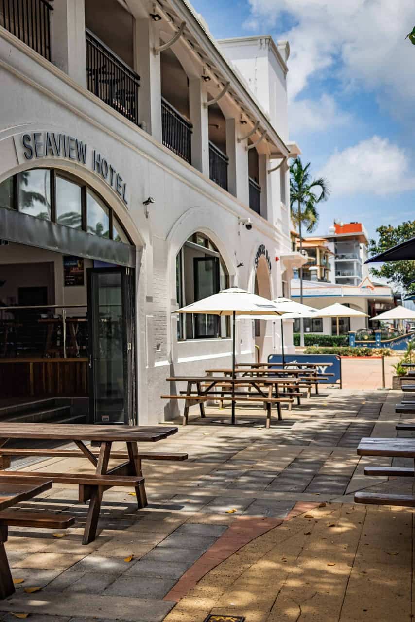 Picnic tables at the Beautiful Seaview Hotel in Townsville QLD