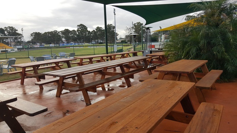 Outdoor picnic tables at Windsor leagues