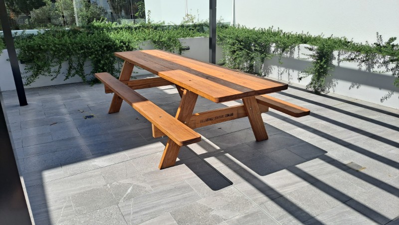 2900mm Australian hardwood picnic table seating eight adults, built to last