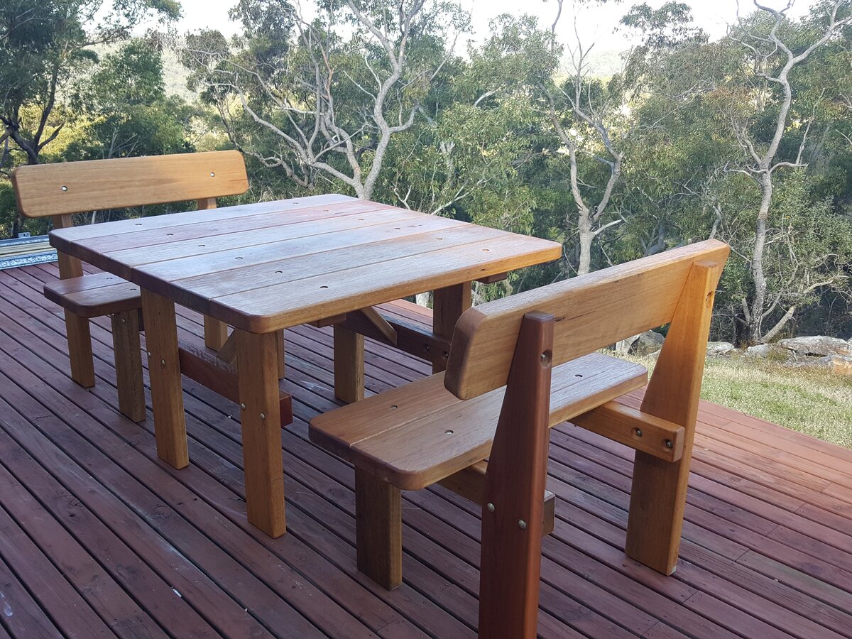 Custom-made three-piece hardwood picnic table setting
